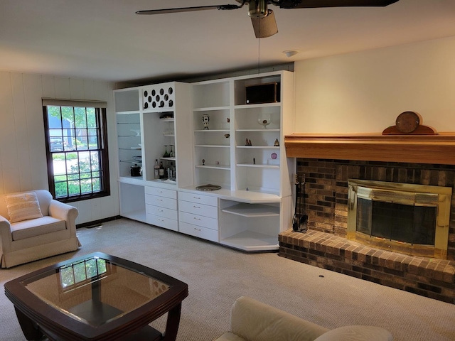 1263 Bainbridge Dr, Naperville, IL 60563 - carpeted living area featuring a fireplace and ceiling fan