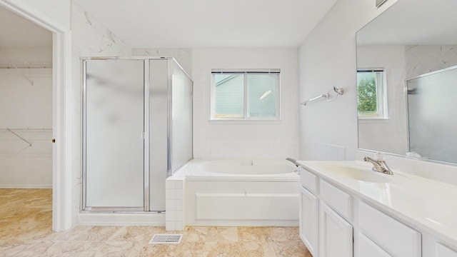2156 Skylane Dr, Naperville, IL 60564 - full bath with plenty of natural light, a stall shower, vanity, and a garden tub