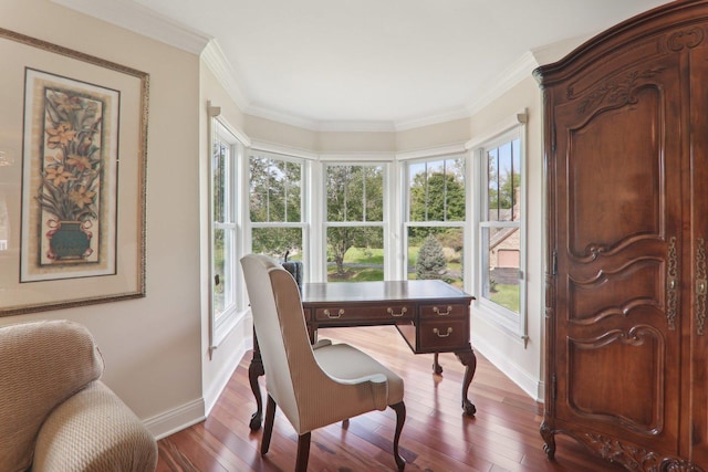 6537 Stockbridge Ln, Long Grove, IL 60047 - office space featuring baseboards, healthy amount of natural light, wood finished floors, and crown molding