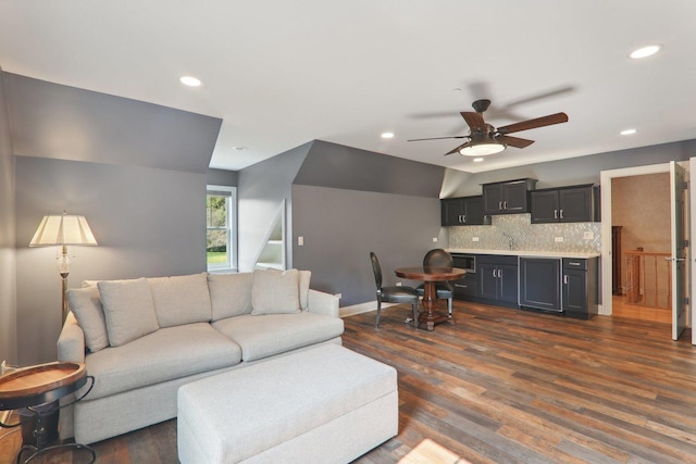 6537 Stockbridge Ln, Long Grove, IL 60047 - living area featuring a ceiling fan, dark wood finished floors, recessed lighting, and baseboards