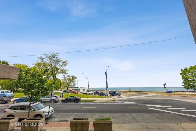 6700 S S Shore Dr Unit 5E, Chicago, IL 60649 - view of asphalt street featuring curbs, sidewalks, street lights, and a water view