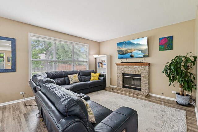 1885 W Greenleaf Ct, Round Lake, IL 60073 - living area featuring wood finished floors, baseboards, and a fireplace