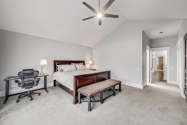2722 N Bosworth Ave, Chicago, IL 60614 - bedroom with lofted ceiling, light carpet, baseboards, and ceiling fan