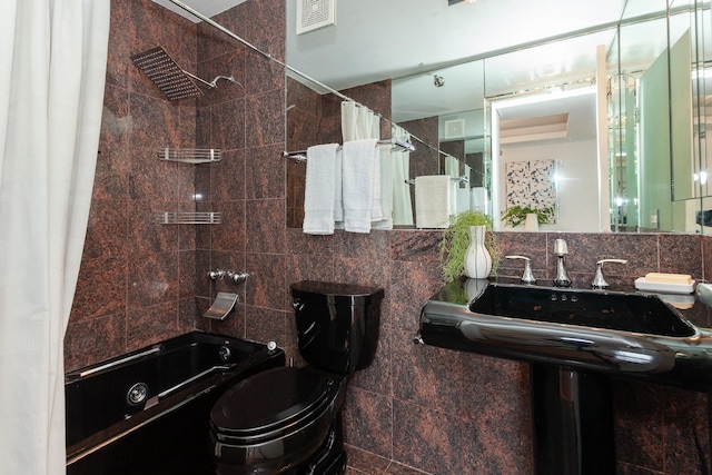 1212 N La Salle Dr Unit 2309, Chicago, IL 60610 - full bathroom with shower / tub combo with curtain, toilet, and tile walls