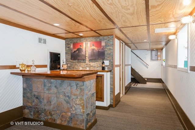 3726 Kenilworth Ave, Berwyn, IL 60402 - indoor wet bar with stairway, carpet flooring, and baseboards