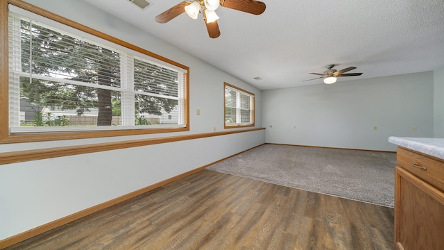 305 S Prairie Ave, Polo, IL 61064 - unfurnished room with ceiling fan, plenty of natural light, a textured ceiling, baseboards, and dark wood-type flooring