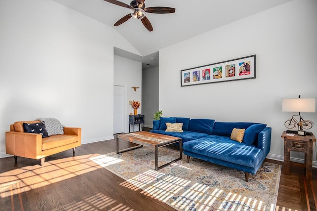 930 W Cuyler Ave Unit 3W, Chicago, IL 60613 - living room with a ceiling fan, wood finished floors, and vaulted ceiling