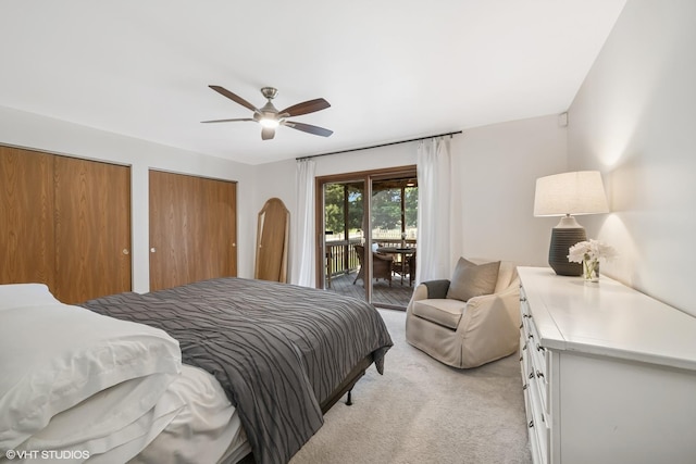 204 Barnwood Trl, Mchenry, IL 60050 - bedroom with access to exterior, light carpet, two closets, and a ceiling fan
