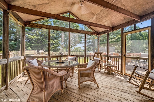 204 Barnwood Trl, Mchenry, IL 60050 - sunroom featuring lofted ceiling and outdoor dining space