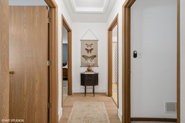 204 Barnwood Trl, Mchenry, IL 60050 - hallway with light wood-type flooring and a tray ceiling