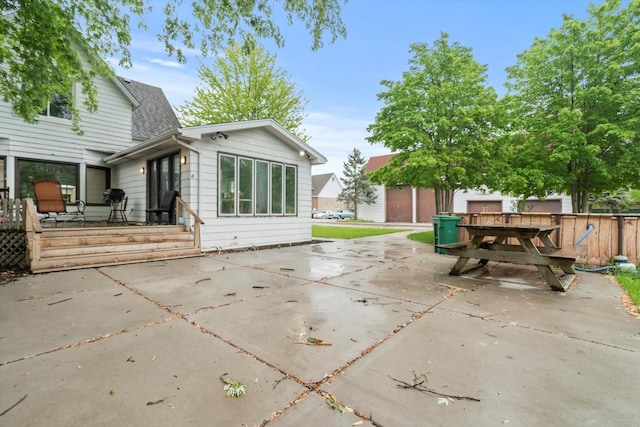 15285 State St, South Holland, IL 60473 - view of patio / terrace with a wooden deck and an outbuilding