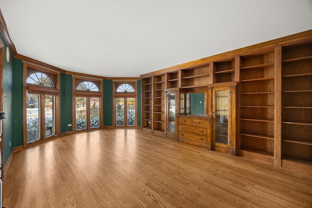 14301 Wooded Path Ln, Orland Park, IL 60462 - unfurnished living room featuring wood finished floors and built in shelves