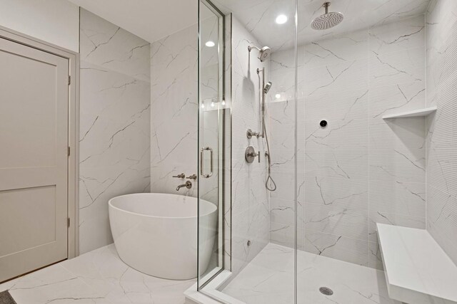 1646 N Orchard St Unit 1N, Chicago, IL 60614 - bathroom featuring a marble finish shower, marble finish flooring, and a freestanding bath