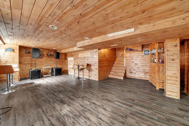 5640 W 82nd Pl, Burbank, IL 60459 - unfurnished living room with wood ceiling, wood finished floors, and wooden walls