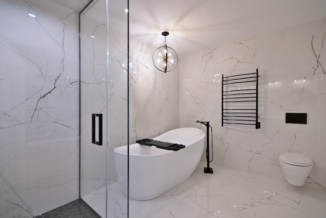 3548 Grandmore Ave, Gurnee, IL 60031 - full bath with tile walls, a towel warmer, radiator heating unit, a soaking tub, and a marble finish shower