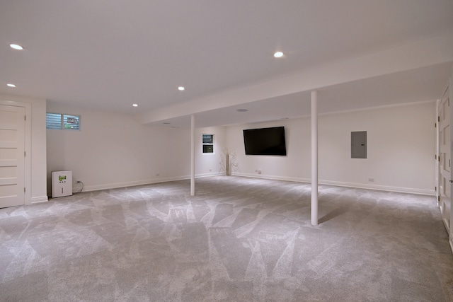 3548 Grandmore Ave, Gurnee, IL 60031 - basement with light colored carpet, electric panel, recessed lighting, and baseboards
