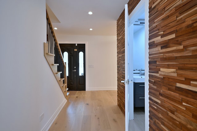 3548 Grandmore Ave, Gurnee, IL 60031 - foyer with stairway, light wood-style flooring, recessed lighting, and baseboards