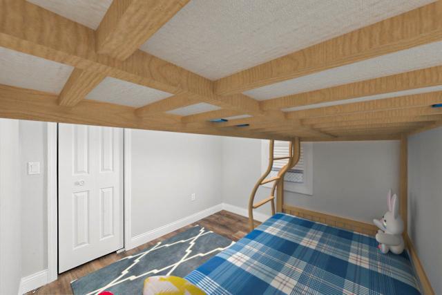 1326 N Poplar Ave, Round Lake Beach, IL 60073 - bedroom featuring coffered ceiling, beam ceiling, and wood finished floors