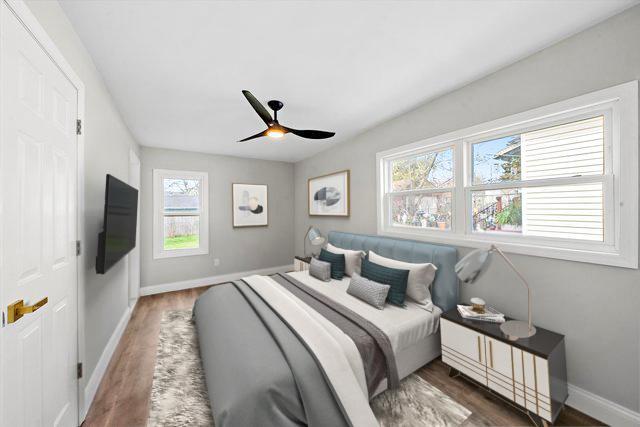 1326 N Poplar Ave, Round Lake Beach, IL 60073 - bedroom featuring wood finished floors and a ceiling fan