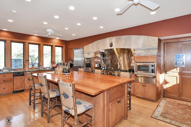 4776A W State Route 102, Bourbonnais, IL 60914 - kitchen featuring a ceiling fan, a warming drawer, stainless steel appliances, light wood-style floors, and recessed lighting