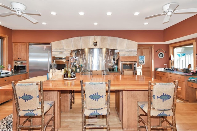 4776A W State Route 102, Bourbonnais, IL 60914 - kitchen with built in appliances, ceiling fan, light wood-style floors, and recessed lighting