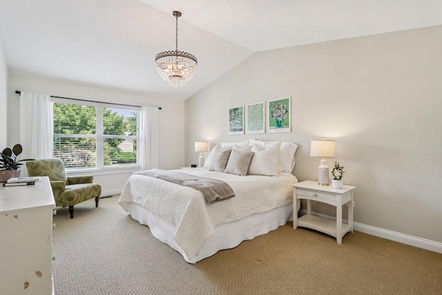 63 E Cambridge Ct, Grayslake, IL 60030 - bedroom featuring vaulted ceiling, light colored carpet, and a chandelier