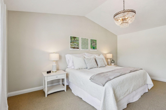 63 E Cambridge Ct, Grayslake, IL 60030 - bedroom with light carpet, a chandelier, and lofted ceiling