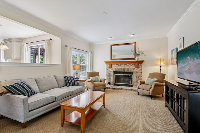 63 E Cambridge Ct, Grayslake, IL 60030 - living area featuring a brick fireplace and crown molding