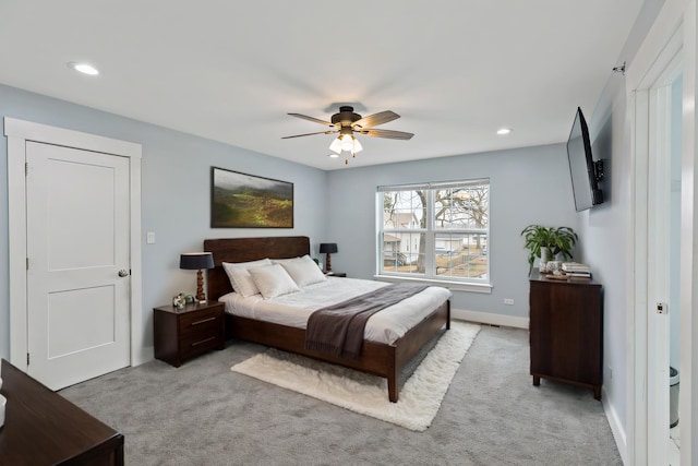 15256 State St, South Holland, IL 60473 - bedroom featuring light colored carpet, recessed lighting, baseboards, and a ceiling fan