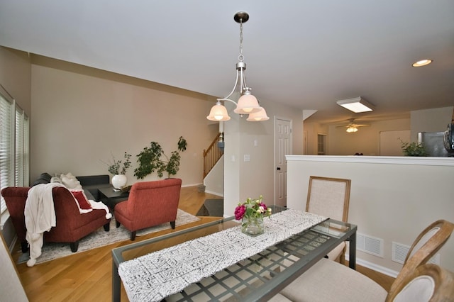 6131 Wingate Dr, Lisle, IL 60532 - dining space with wood finished floors, stairway, ceiling fan, recessed lighting, and baseboards