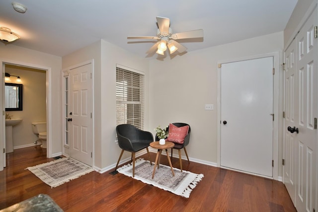 6131 Wingate Dr, Lisle, IL 60532 - sitting room with a ceiling fan, wood finished floors, and baseboards