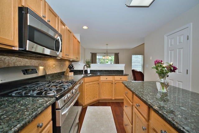 6131 Wingate Dr, Lisle, IL 60532 - kitchen featuring appliances with stainless steel finishes, dark wood-style floors, a sink, recessed lighting, and backsplash