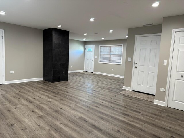 363 Indianwood Blvd, Park Forest, IL 60466 - unfurnished living room with dark wood finished floors and recessed lighting