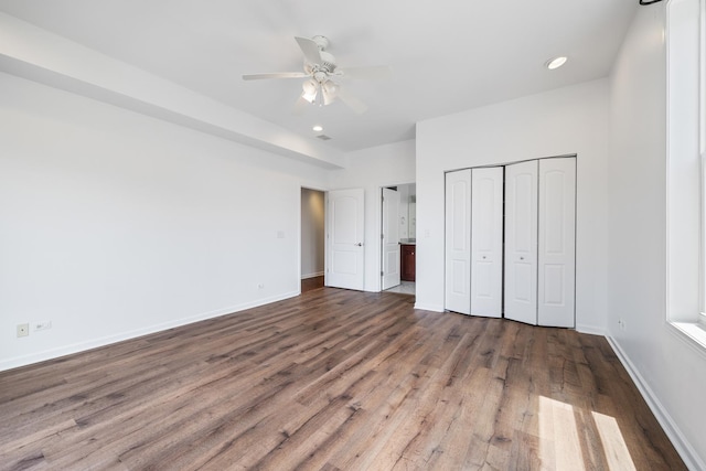4800 S St Lawrence Ave Unit 3S, Chicago, IL 60615 - unfurnished bedroom with wood finished floors, a closet, recessed lighting, and a ceiling fan