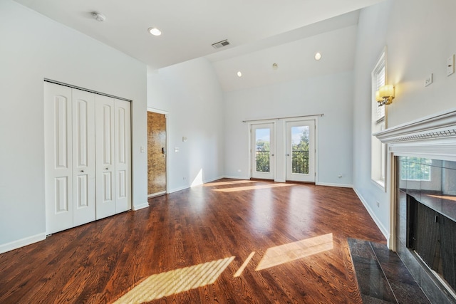 4800 S St Lawrence Ave Unit 3S, Chicago, IL 60615 - unfurnished living room with a fireplace, wood finished floors, high vaulted ceiling, and recessed lighting