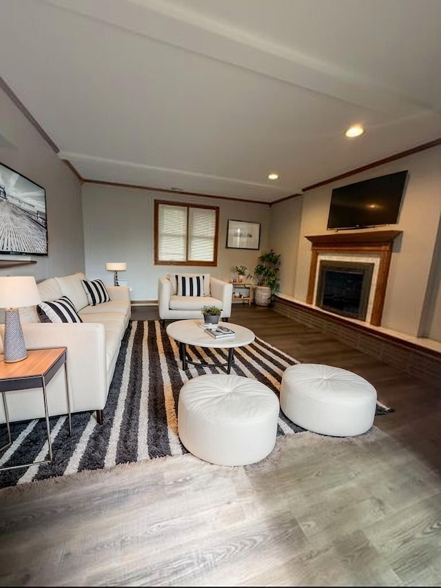 674 E Algonquin Rd, Des Plaines, IL 60016 - living area with wood finished floors, a fireplace, recessed lighting, and baseboards