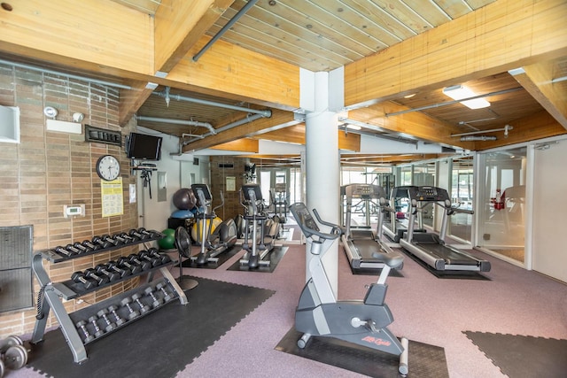 2 S Atrium Way Unit 208, Elmhurst, IL 60126 - workout area featuring wood ceiling with exposed beams