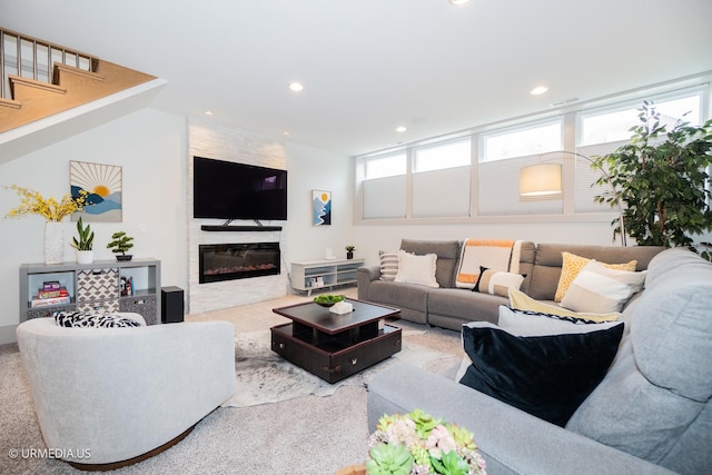 1221 E 46th St Unit 1, Chicago, IL 60653 - living room with carpet flooring, recessed lighting, and a fireplace
