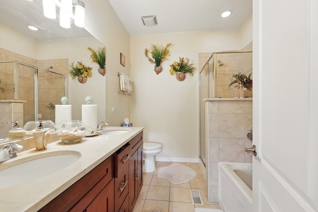 308 E 25th Pl, Chicago, IL 60616 - full bath featuring double vanity, a stall shower, a bath, toilet, and tile patterned flooring