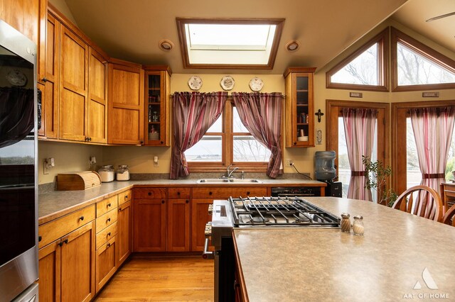 17207 Chase Rd, Dekalb, IL 60115 - kitchen with stainless steel range with gas cooktop, plenty of natural light, a sink, and brown cabinetry