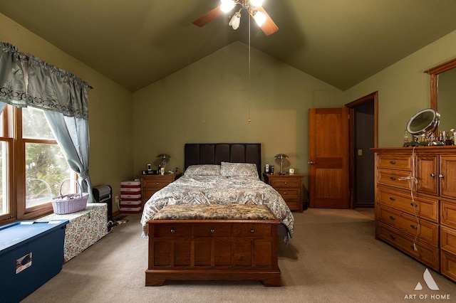 17207 Chase Rd, Dekalb, IL 60115 - bedroom featuring light colored carpet, lofted ceiling, and ceiling fan
