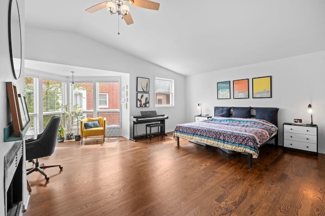 5510 S Cornell Ave Unit E, Chicago, IL 60637 - bedroom featuring lofted ceiling, multiple windows, wood finished floors, and a ceiling fan