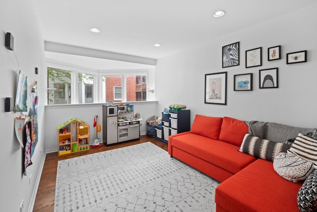 5510 S Cornell Ave Unit E, Chicago, IL 60637 - living area featuring wood finished floors, baseboards, and recessed lighting