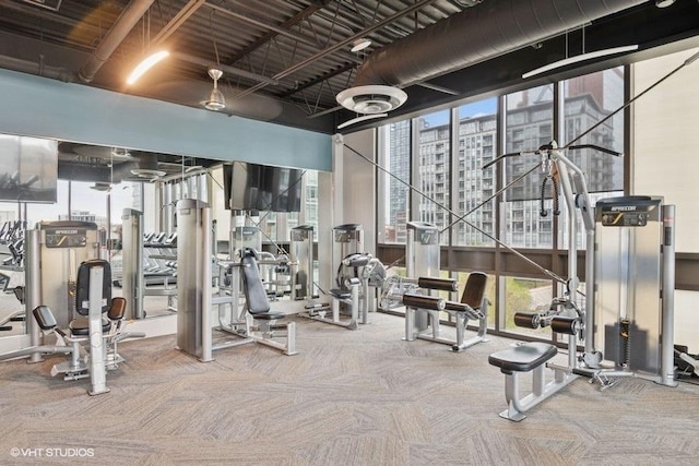 660 W Wayman St Unit 701, Chicago, IL 60661 - gym featuring floor to ceiling windows and carpet flooring
