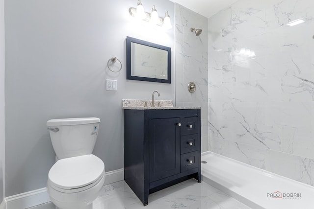 196 Southgate Ave, Chicago Heights, IL 60411 - bathroom featuring marble finish floors, vanity, tiled shower, and toilet