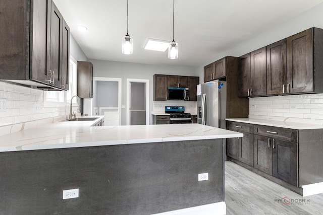 196 Southgate Ave, Chicago Heights, IL 60411 - kitchen featuring stainless steel appliances, a sink, dark brown cabinets, and tasteful backsplash