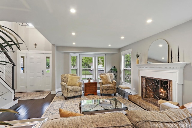 1116 Stonegate Ct, Bartlett, IL 60103 - living area with dark wood-type flooring, recessed lighting, a fireplace, and baseboards