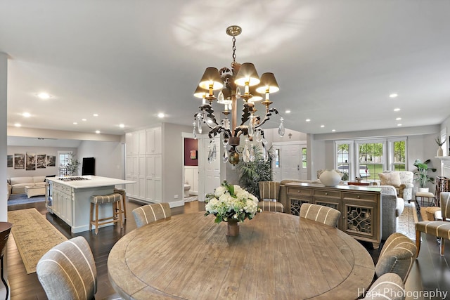 1116 Stonegate Ct, Bartlett, IL 60103 - dining space with a chandelier, plenty of natural light, dark wood finished floors, and recessed lighting