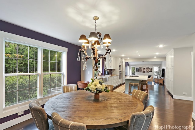 1116 Stonegate Ct, Bartlett, IL 60103 - dining area featuring a chandelier, dark wood-style floors, baseboards, and recessed lighting