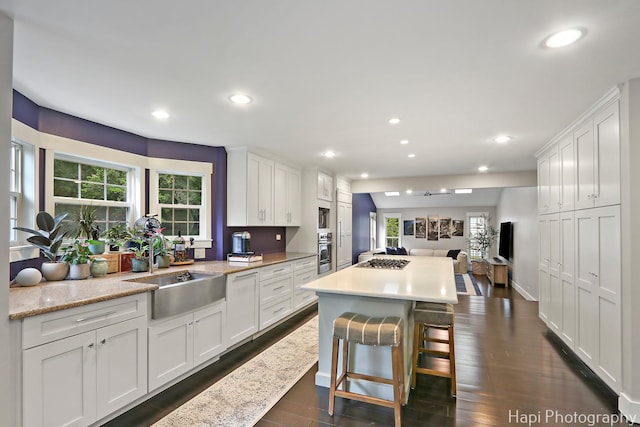 1116 Stonegate Ct, Bartlett, IL 60103 - kitchen featuring stainless steel appliances, a sink, recessed lighting, white cabinetry, and a breakfast bar area